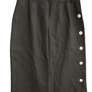 Vintage Black Linen Button-Down Skirt with Mother of Pearl Buttons